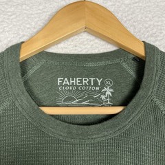 Faherty Shirt Large Cloud Waffle Crew Thermal Long Sleeve Green 100% Cotton