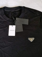 Prada Milano Black Cotton T-Shirt with Triangle Logo Patch Adult XL Essential