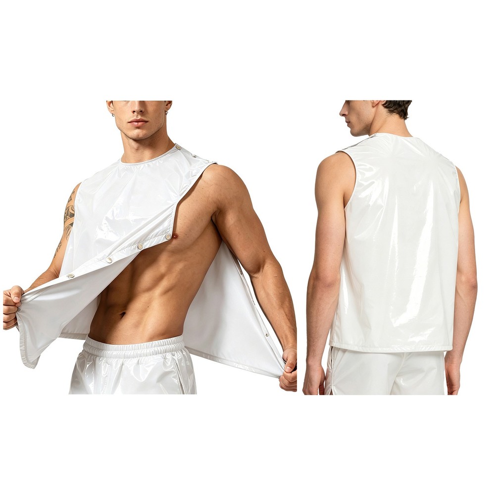US Men Tank Tops Adaptive Shirts Muscle Full Tear Away Shiny Vest Sleeveless Top