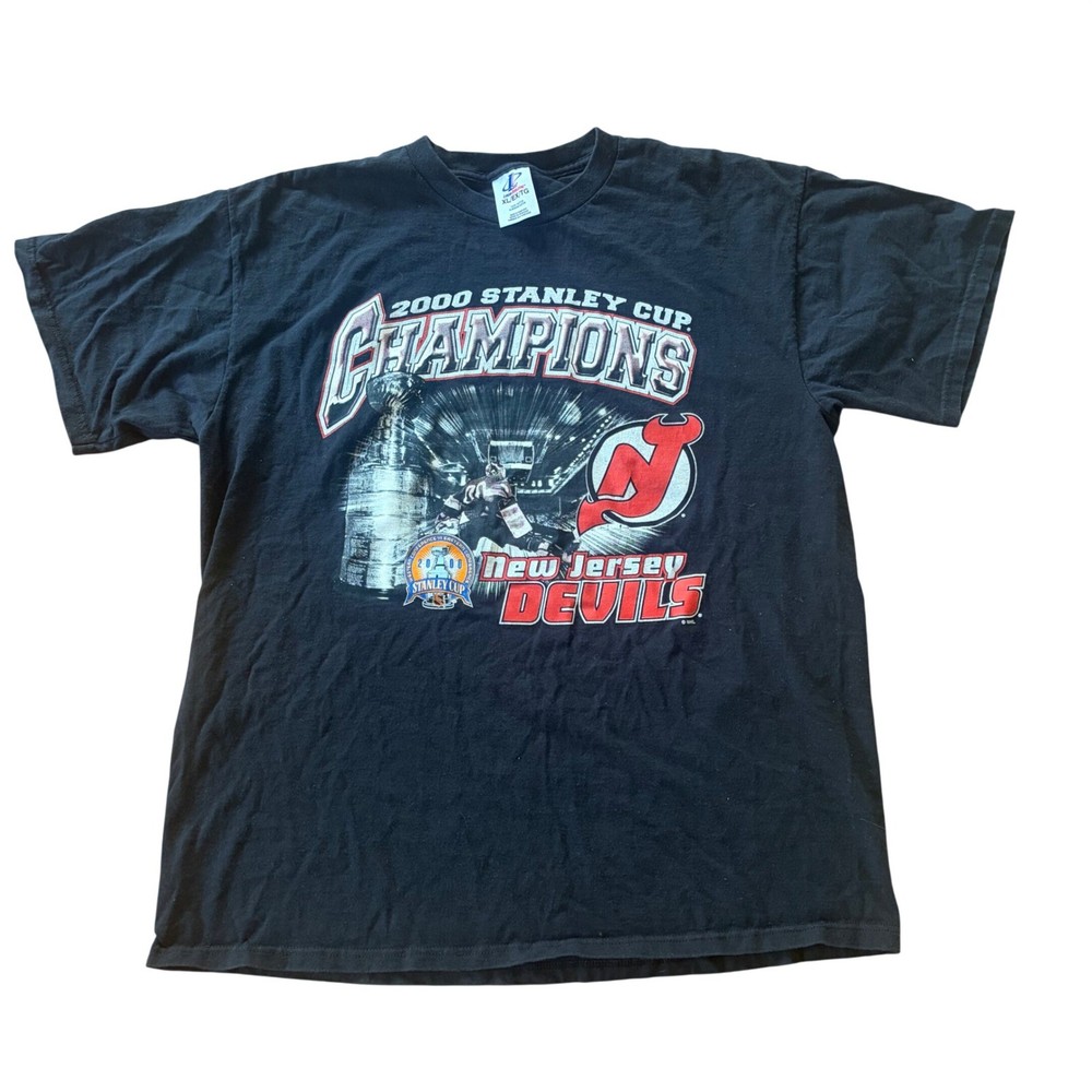 Vintage 2000 New Jersey Devils Stanley Cup Champions T-Shirt NHL Hockey Black XL