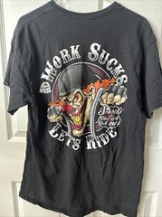 Y2K Style Work Sucks Lets Ride T Shirt L Biker Motorcycle Harley Clown Flames