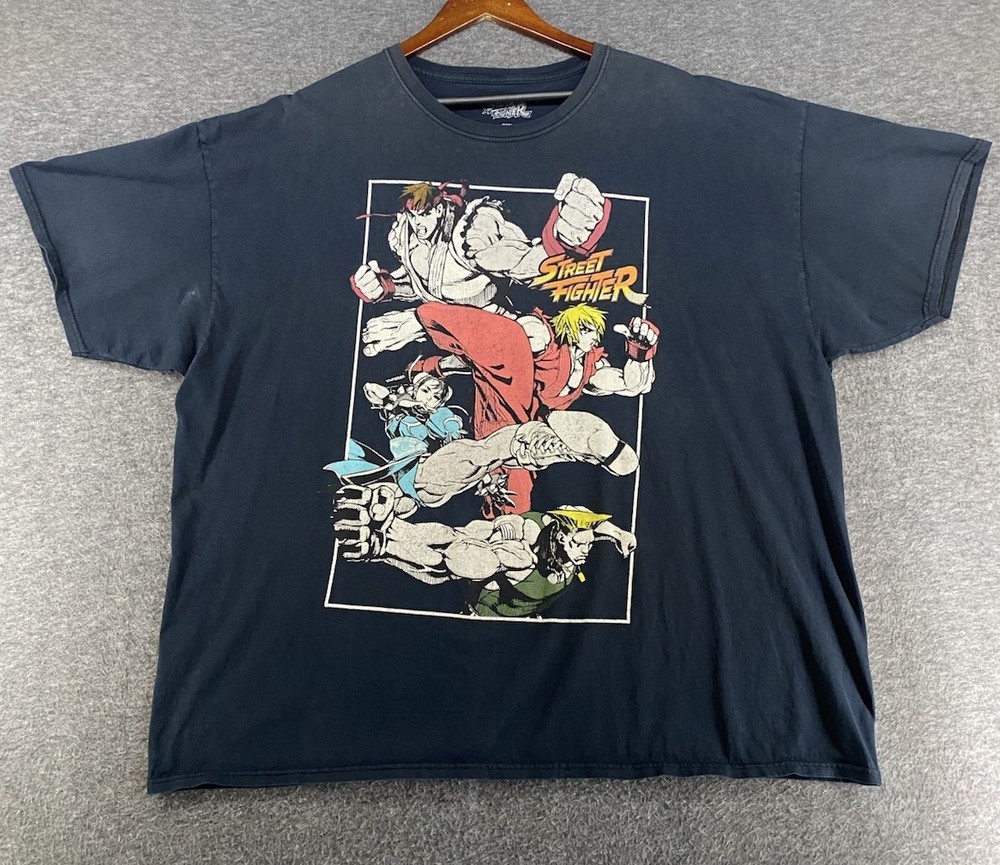 Street Fighter Graphic T-Shirt Ryu Ken Chun-Li Guile Black Mens 3XL See Pics