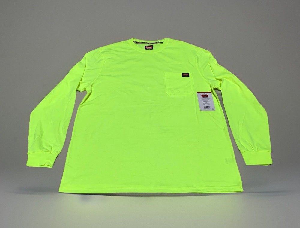 NEW Wrangler Workwear Men’s Hi-Vis Yellow Long Sleeve Pocket T-Shirt Size 3XL