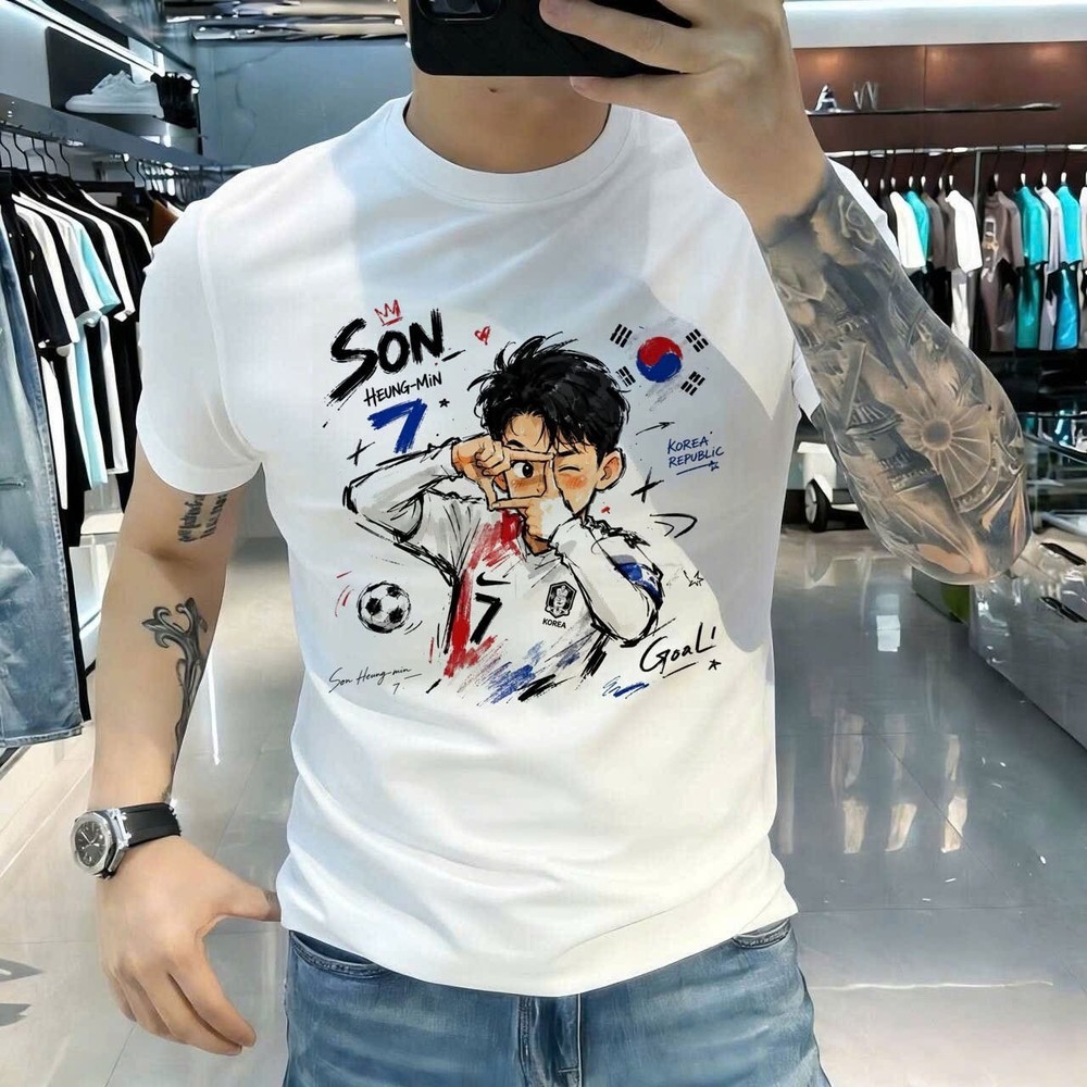Son Heung Min Inspired No 7 Soccer Graphic T-Shirt Korea Football Fan Tee