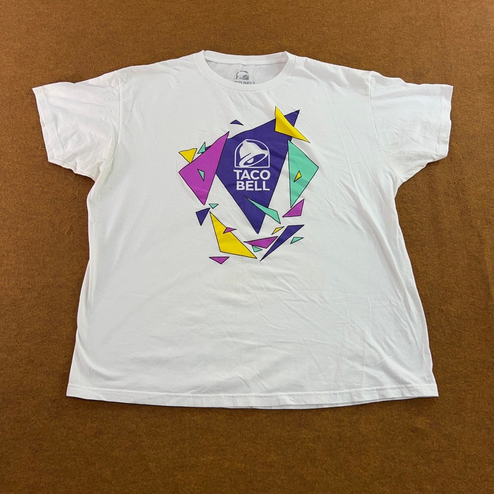 Taco Bell Mens Size 2X White 90s Retro Geometric Graphic Short Sleeve T-Shirt