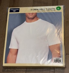 Dockers Crew Neck T-Shirt Men’s 100% Premium Cotton – White 3 Pack Large New