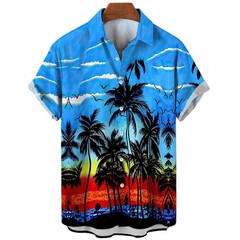 Men 3D Hawaiian Short Sleeve Shirt Oversized Coconut Tree Print Casual