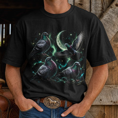 Three Pigeon Moon T-Shirt Funny Meme Graphic Tee Men Northern Lights Moon Unisex