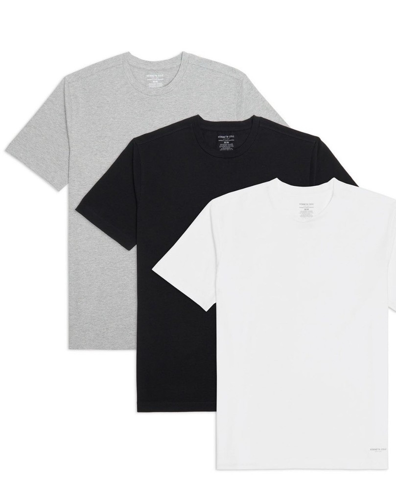 Kenneth Cole 3 Pack Cotton Stretch Gray Black White Crewneck T-Shirts Sz Large