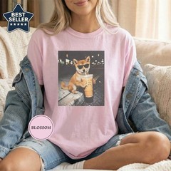 Funny Shiba Inu Drinking Iced Coffee Shirt, Animal Meme Tee T-Shirt