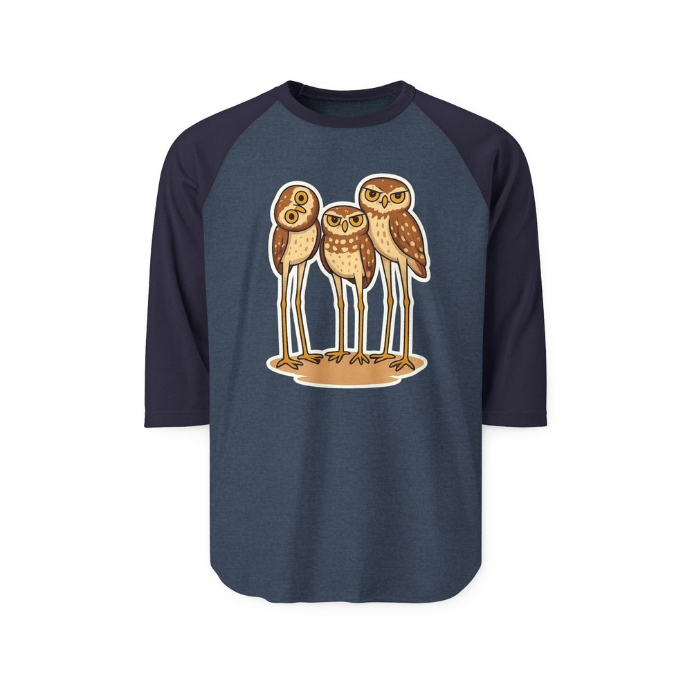 Three desert Burrowing Owls Illustration Raglan Shirt | Retro Birders