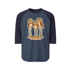 Three desert Burrowing Owls Illustration Raglan Shirt | Retro Birders