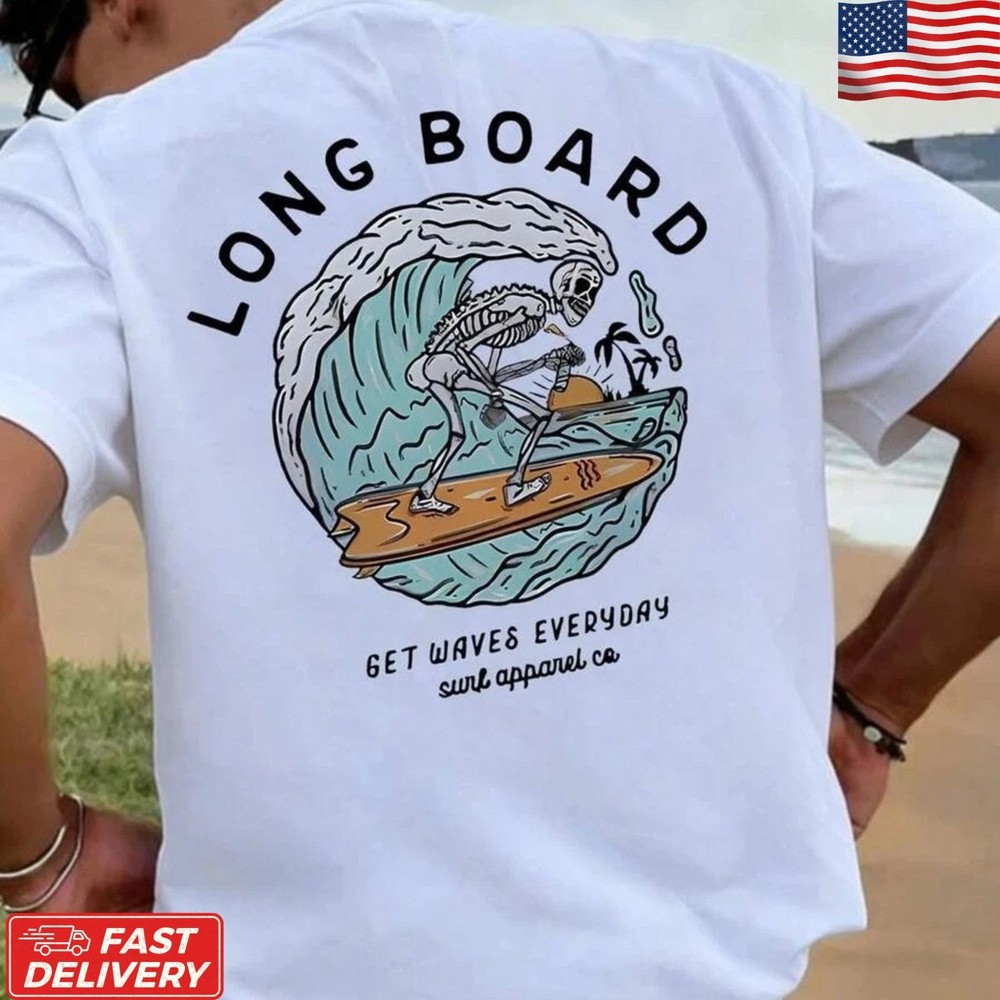 Men Surfing T-Shirt Vintage Beach Summer Graphic Tee Cotton Short Sleeve