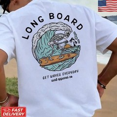 Men Surfing T-Shirt Vintage Beach Summer Graphic Tee Cotton Short Sleeve