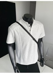 Hot Mens Casual Top Stand Collar Short Sleeved T-Shirt Business Street Party