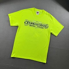 Harley Davidson T Shirt Men M Neon Yellow Cascade Pinup Bend Oregon Bikercore