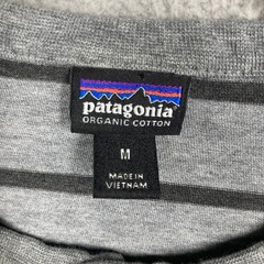 Patagonia Henley Shirt Mens Medium Grey Striped Organic Cotton Long Sleeve
