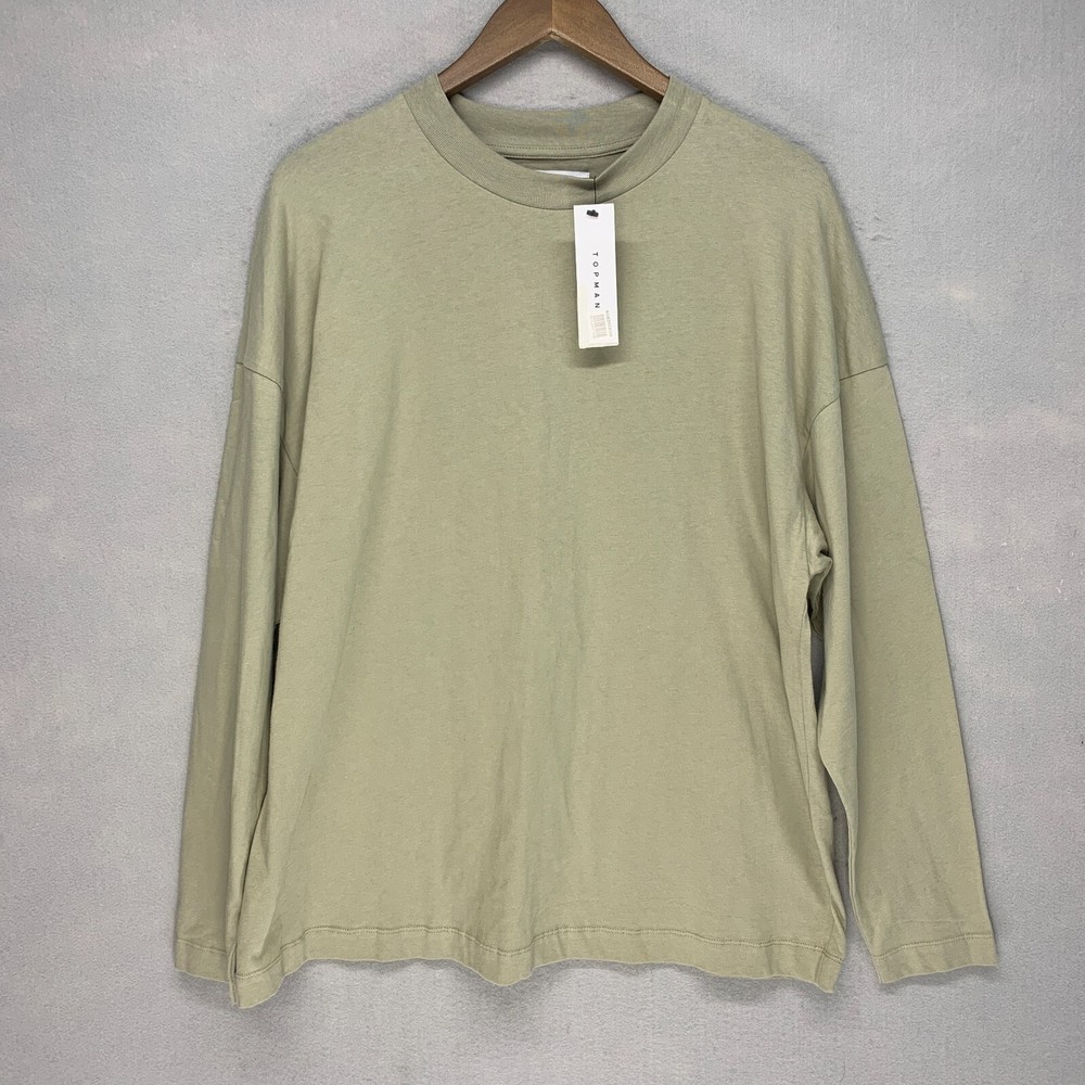Topman Mens Basic Minimal Long Sleeve Crew Neck Drop Shoulder Shirt XS Asos