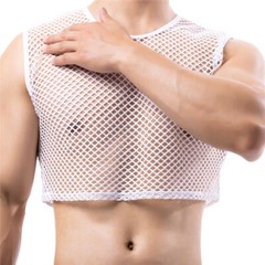 Men Mesh Mini Vest Crop Tops Sexy Muscle Sports Gym Transparent Fishnet T-Shirts