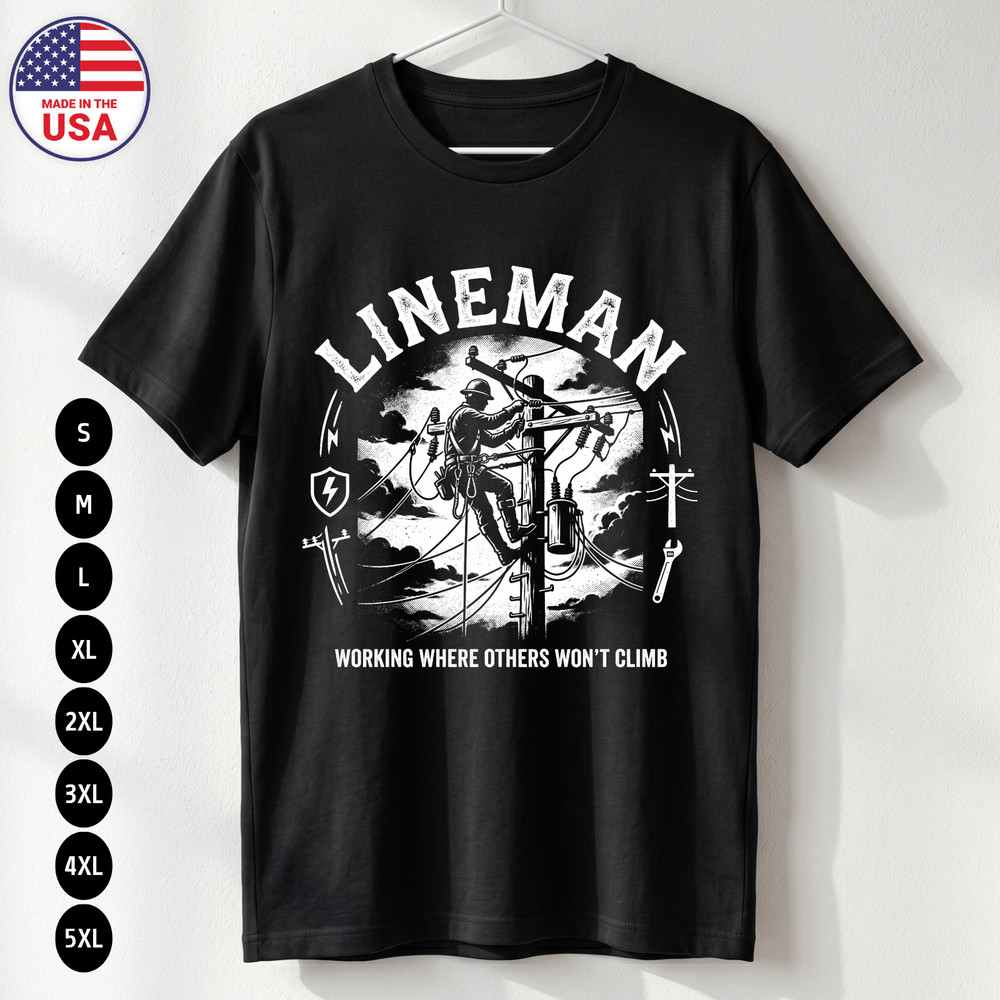 Lineman T-Shirt Power Line Worker Gift Graphic Tee S-5XL
