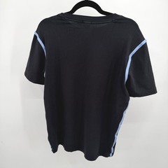 Hugo Boss Mens M T-Shirt Black Blue Contrast Piping Logo Collar Stretch