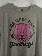 Gildan Gray Tee with Pink Panther Graphic and Yellow Eyes