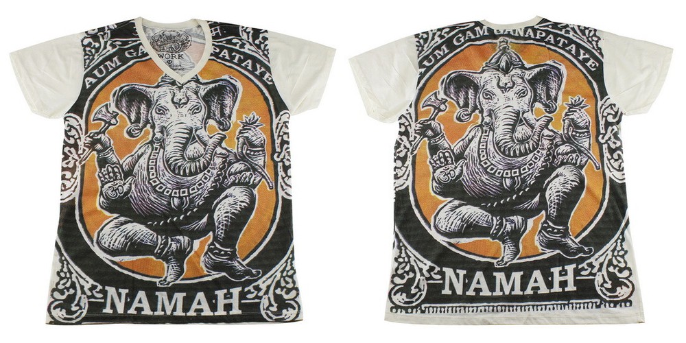 WORK Ganesha T-Shirt Men V-Neck Ganesh Yoga Hippie Bohemian Vintage Casual WK103