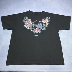 Vintage 1990s Maui Hawaii Pink Roses And Butterflies Black T-Shirt Size XL