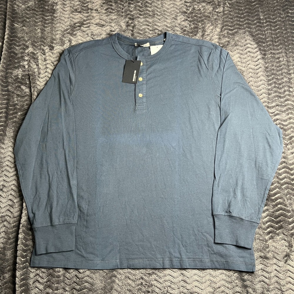 Men’s Buck Mason Henley Long Sleeve Cotton Size XL Blue NWT