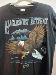 Vintage 1995 Eaglesnest Retreat T-Shirt Size M Black Cotton Grove Bald Eagle Tee