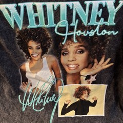 Whitney Houston Tee 100% Cotton Signature Collage Graphic Acid Wash T-shirt L