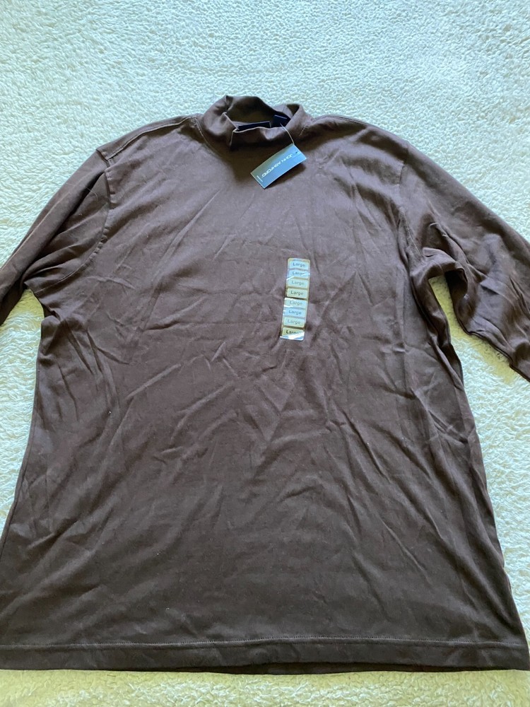 John Ashford Men Long Sleeve High Neck T-Shirt Brown Size L Cotton