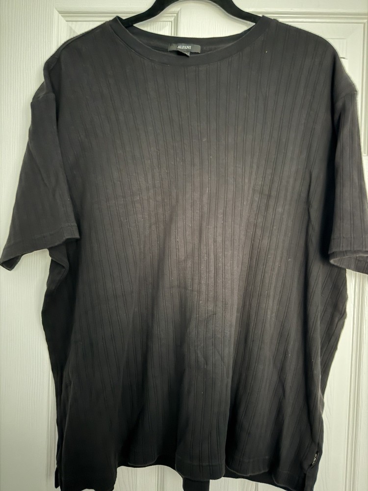 Alfani Men’s Ribbed Knit Crew Neck Short Sleeve Cotton T-Shirt Black XL