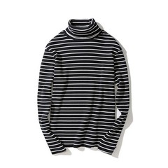 Men’s Long Sleeves Tops Loose Shirt High Neck Blouse Sweater Stripes Warm Soft