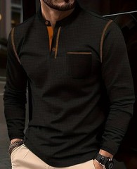 Mens Long Sleeved High-Grade T-shirts Standing Collar Formal Occasions Shirt Top