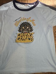 True Vintage 70s Orient Express T-shirt Xl Single Stitch Hem Ringer Stripes Enco
