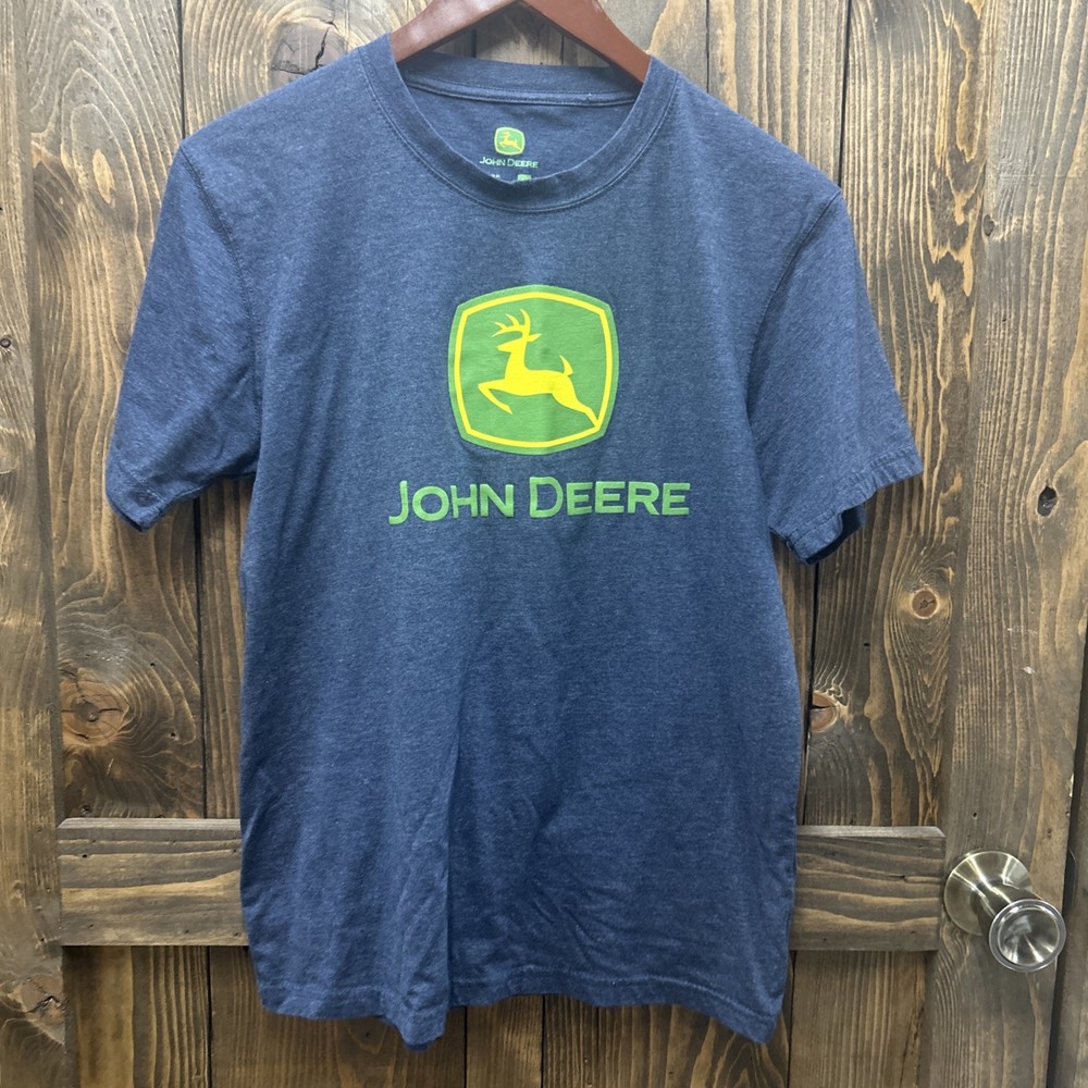 John Deere T Shirt Mens Medium Farmer Tractor Agriculture Outdoor Blue-Grey