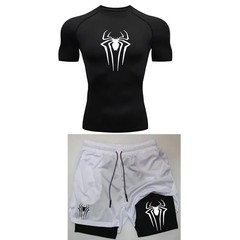 Mens Compression Set Gym Shirt Running Shorts Quick Dry Sportswear