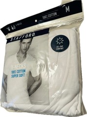Stafford 4-Pck Men’s Medium White V-neck T-Shirts Super Soft 100% Cotton Casual