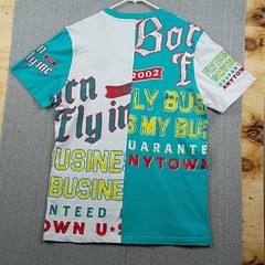 Born Fly Graphic Tee Mens Large Turquoise White Streetwear Split Panel Shirt NWT