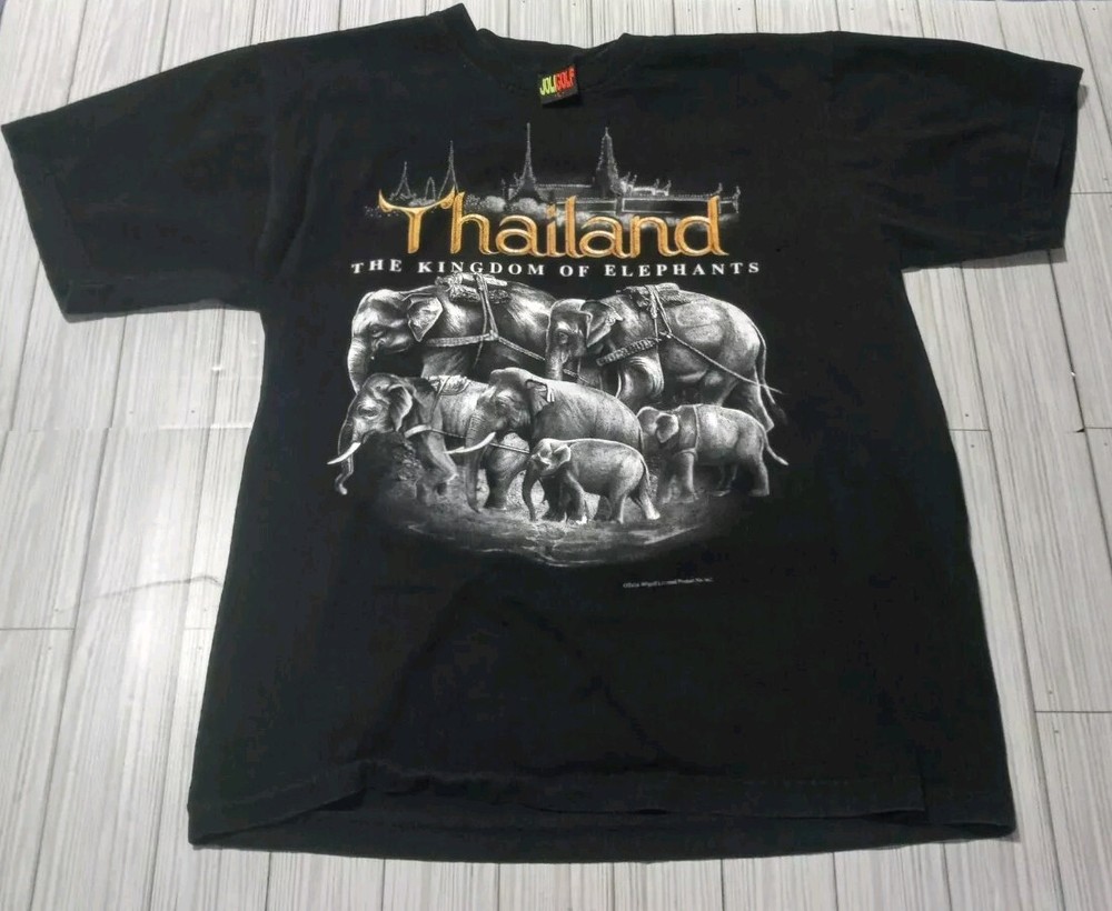Vintage Thailand Shirt Men’s Extra Large Black Elephant Graphic Faded Distressed