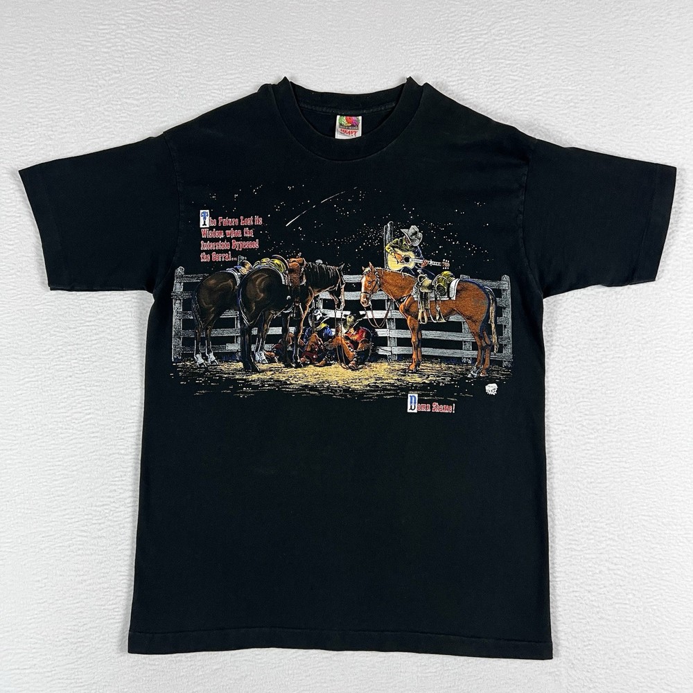 Vintage 90’s Cowboy Horse T-Shirt Size Large Made In USA Single Stitch 1995