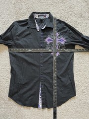 Victorious Los Angeles Men’s L Black Purple Cross Embroidered Shirt Gothic Y2K