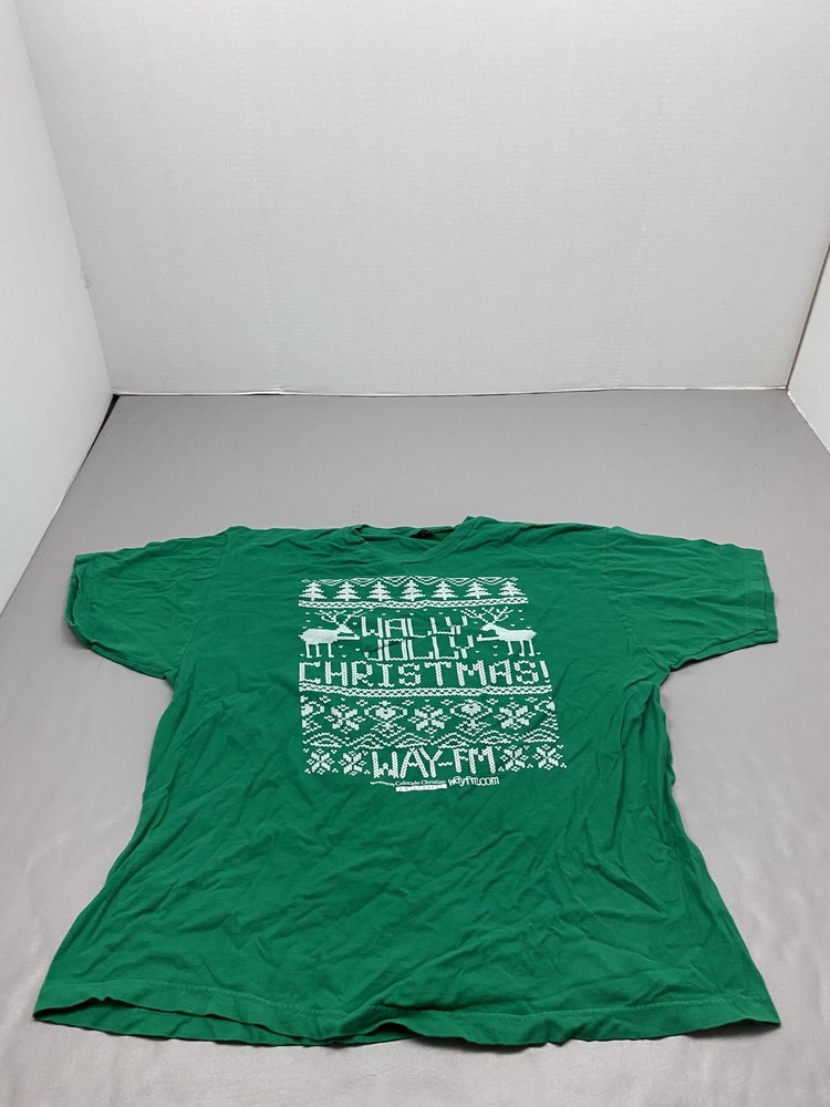 WAY-FM Shirt Mens 2XL Green Jolly Christmas Graphic Tee Cotton Preshrunk Jersey