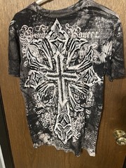 Raw State Premium Redemption Flocked Cross T Shirt Mens M Acid Wash Gothic Y2K