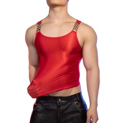 Sexy T-shirts Oil Glossy Shiny Stretch Shiny Sheer See Through Vest Tank Tops