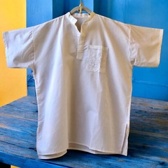 Pullover Casual Shirt Banded Collar V-Neck Egypt Symbols on Pocket Mens 54″ 3X