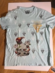 Valabasas Skull Viper Designer T Shirt Men’s Large Oversized Teal. Beaded Rhines