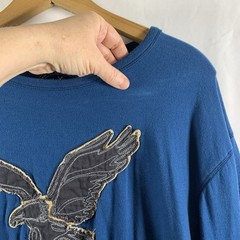 American Eagle Mens Y2K Long Sleeve T-Shirt XXL Turquoise Athletic Fit Logo 2013