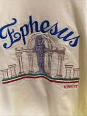 Ephesus Turkiye Print Embroidered Yellow T-Shirt Mens Size Medium GUC